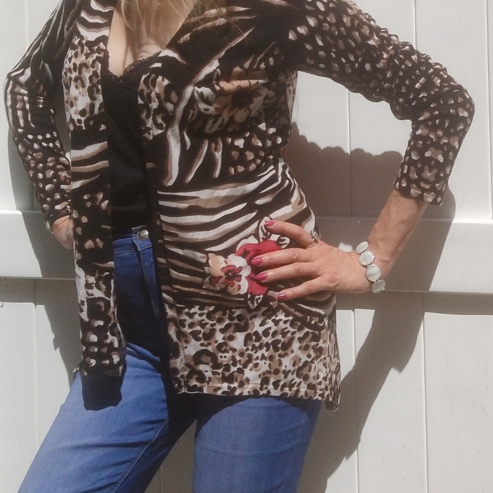 Cache Leopard Print Open Front Sweater Small - image 6